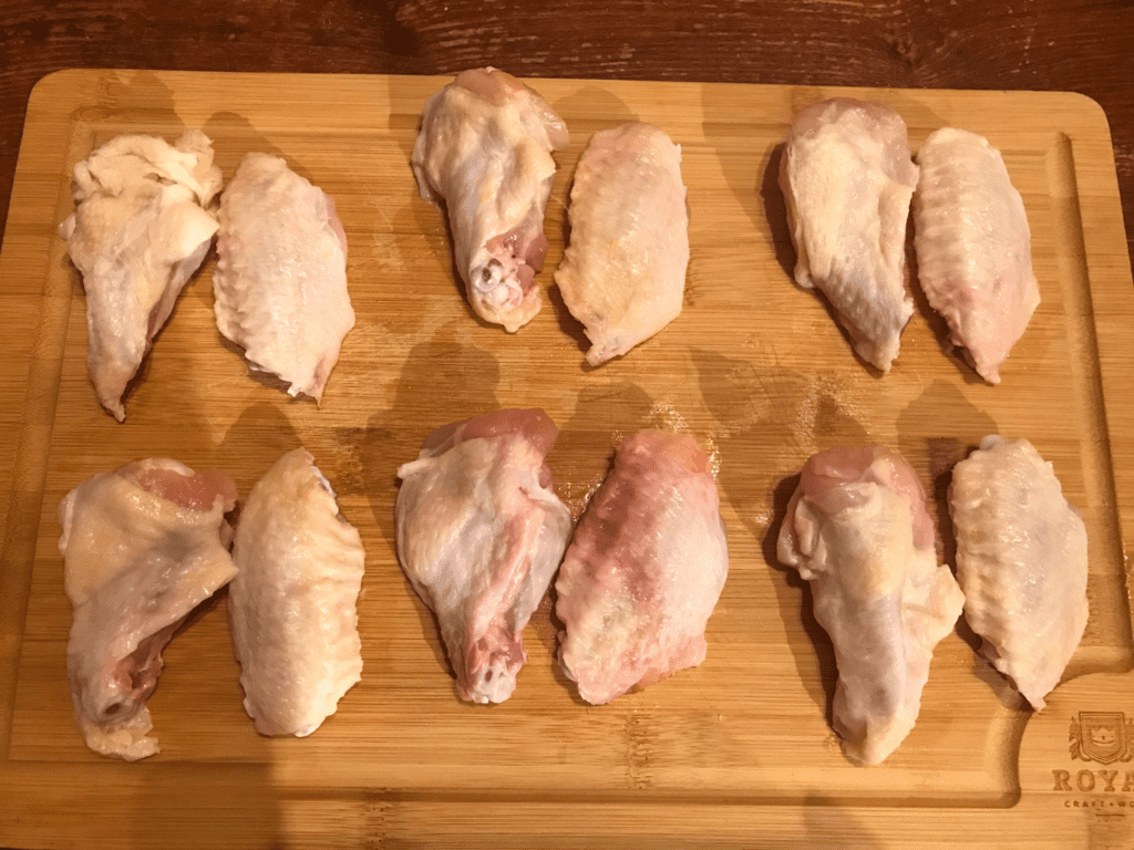 Chicken wings split into individual pieces