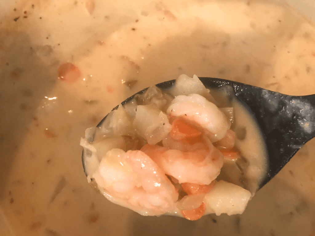 Cooked shrimp in seafood broth