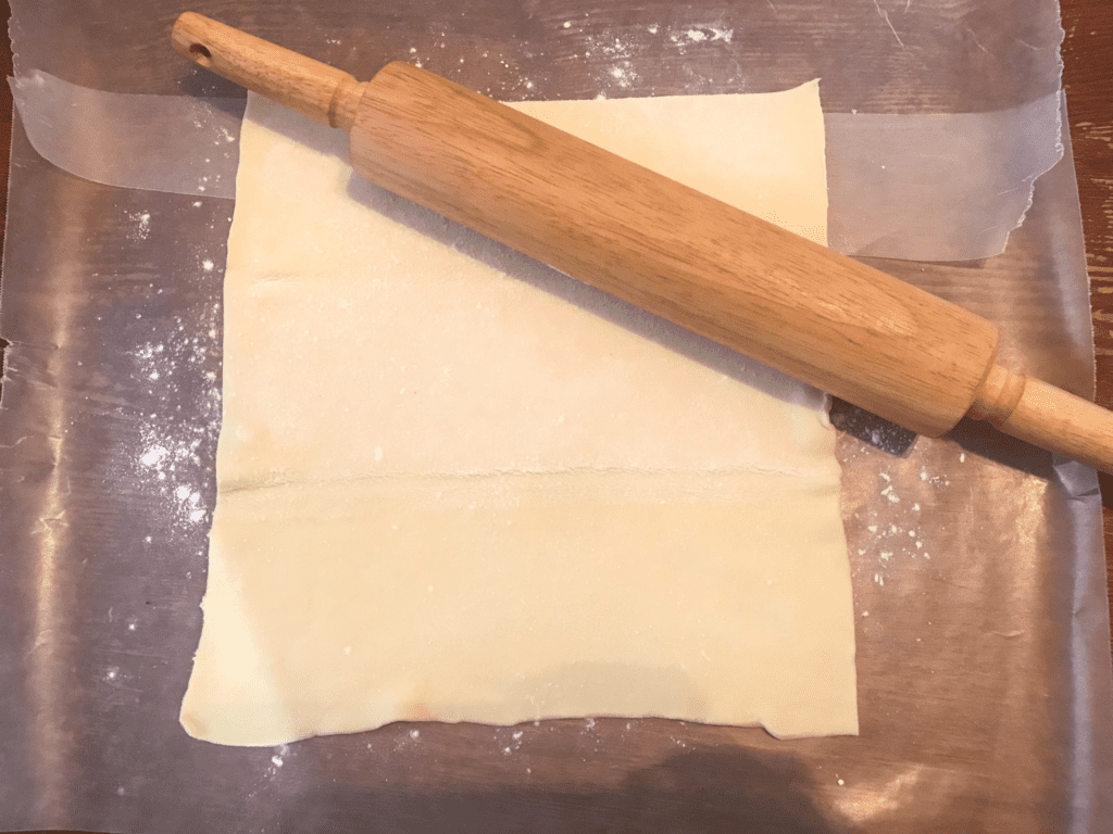 Rolled out puff pastry dough