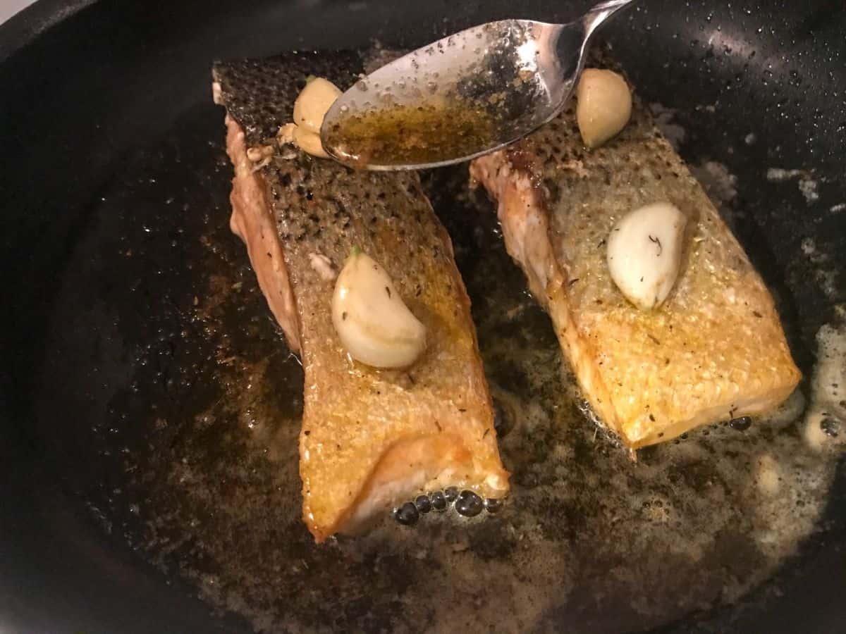 Basting salmon with butter