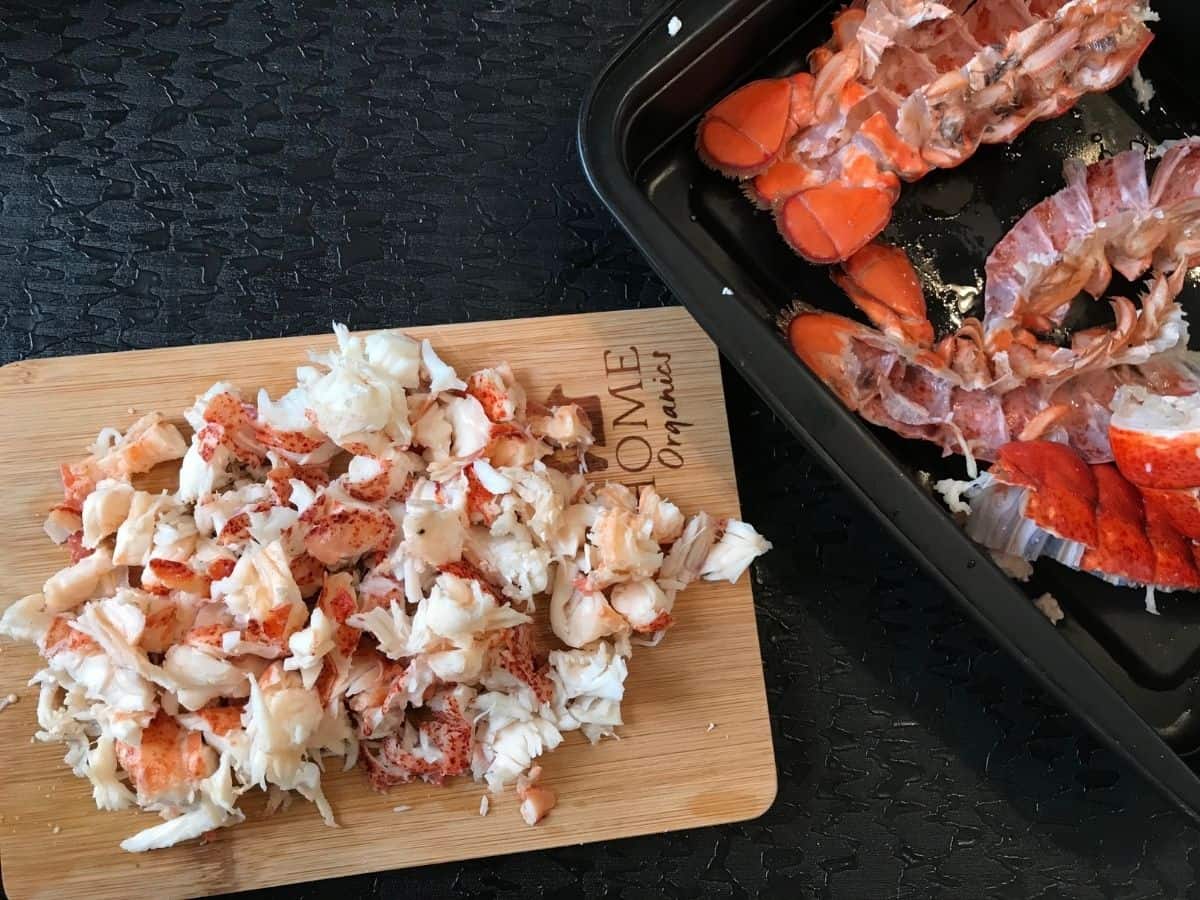 Lobster meat chopped with empty tail shells