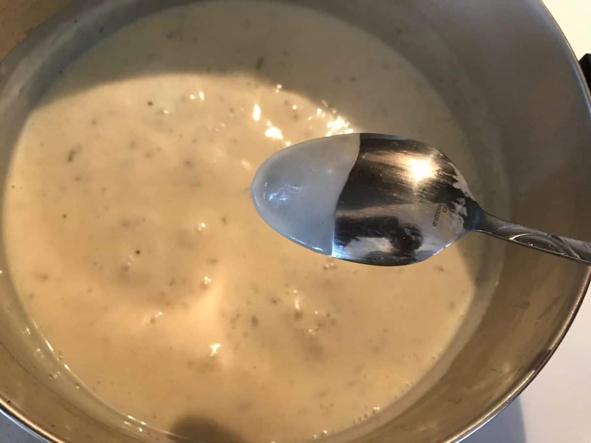 Thickened béchamel on the back of spoon