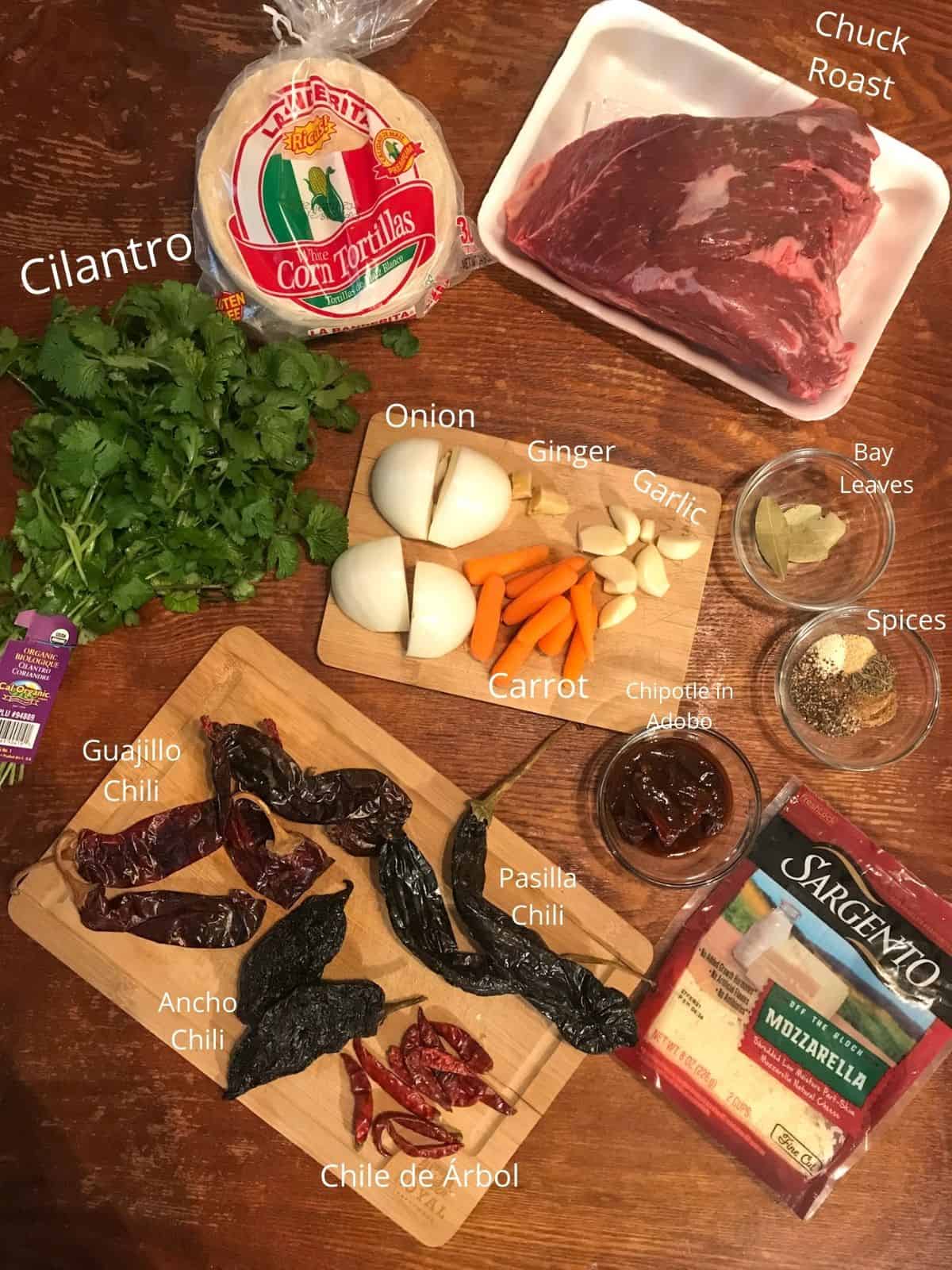 Birria Quesa Taco with Consome Ingredients