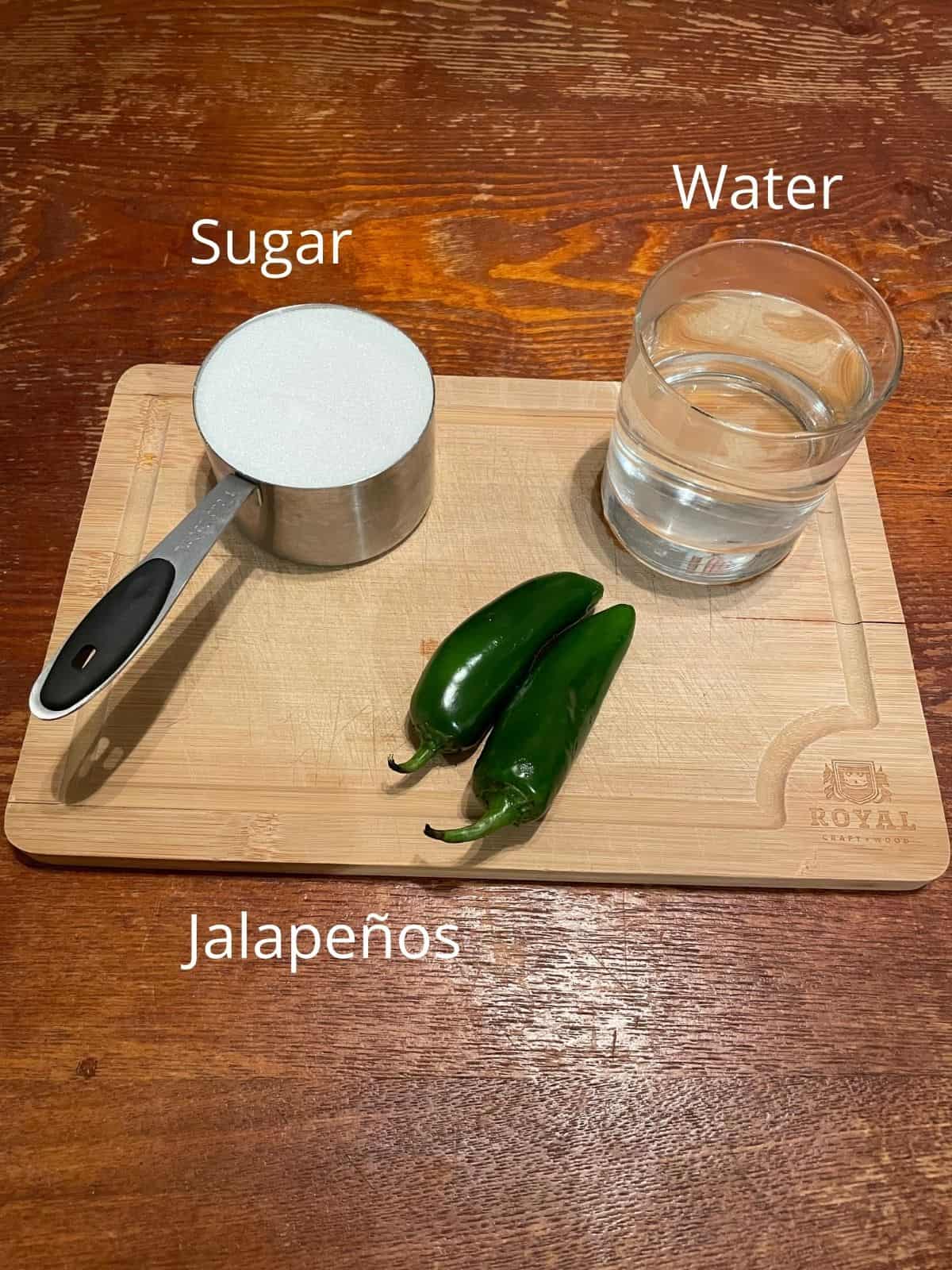 jalapeno simple syrup ingredients on a cutting board