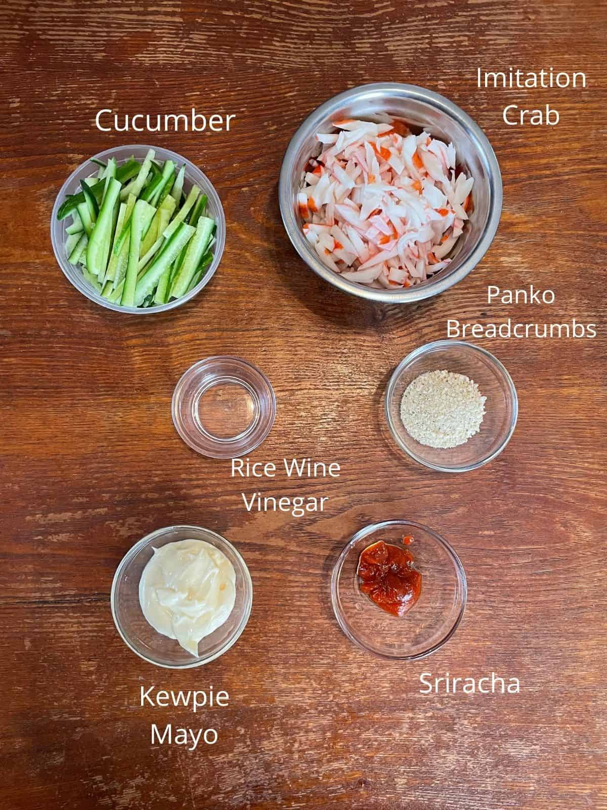 overhead shot of individual kani Salad ingredients