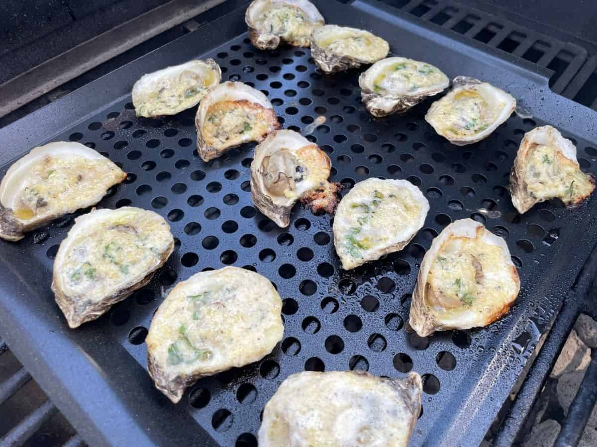 oysters cooking on the grill