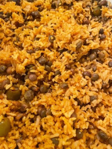 close up of arroz con gandules