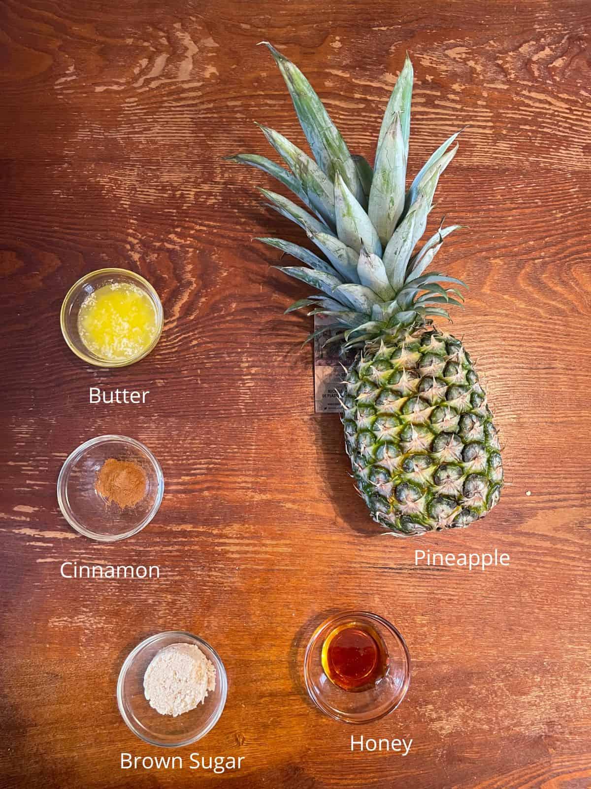 overhead shot of ingredients for grilled pineapple