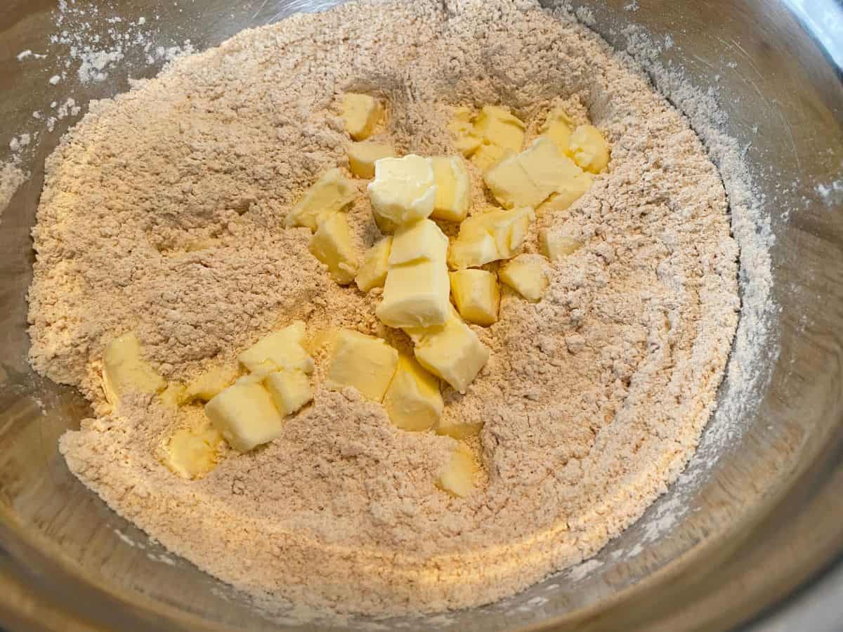 small cubes of butter in flour mix