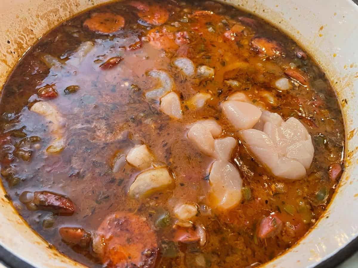 Seafood added to gumbo pot