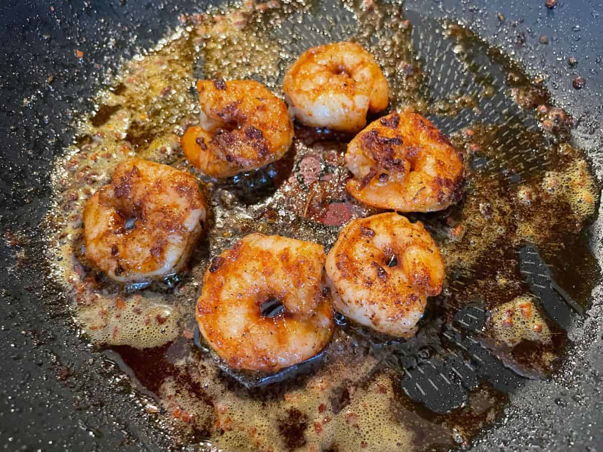 shrimp cooking in a nonstick frying pan